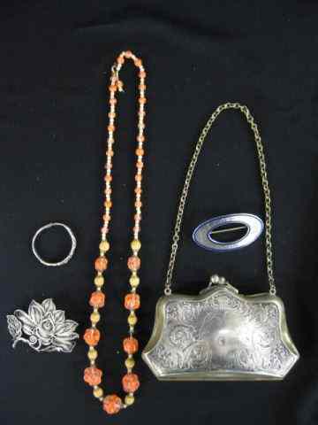 Appraisal: Estate Jewelry Lot sterling pins silverplate purse glass bead necklace