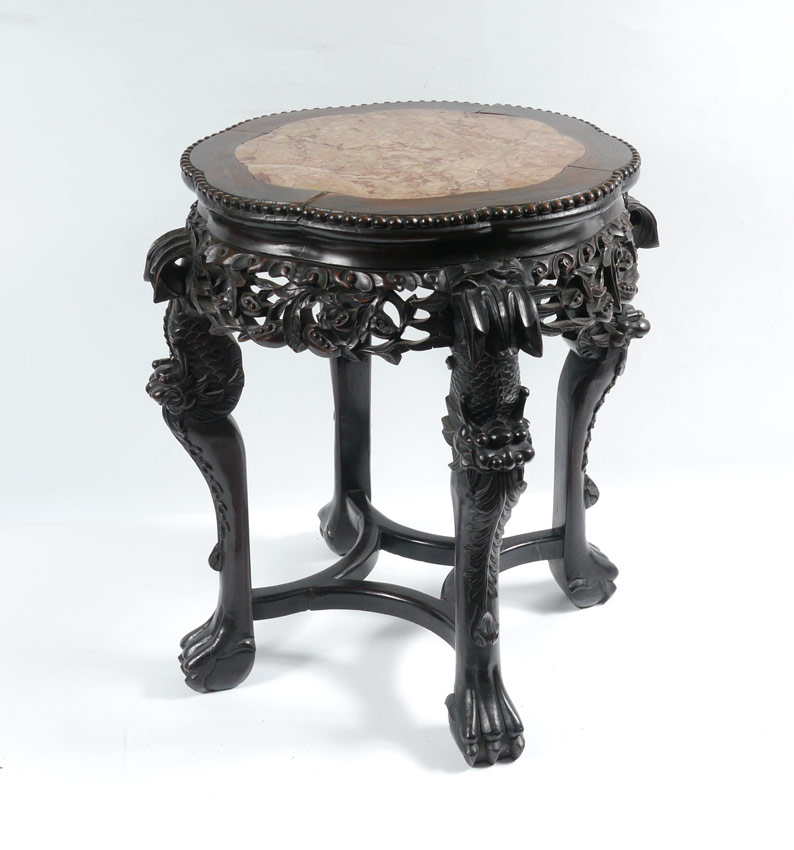 Appraisal: CHINESE MARBLE TOP STAND Recessed marble top framed in carved