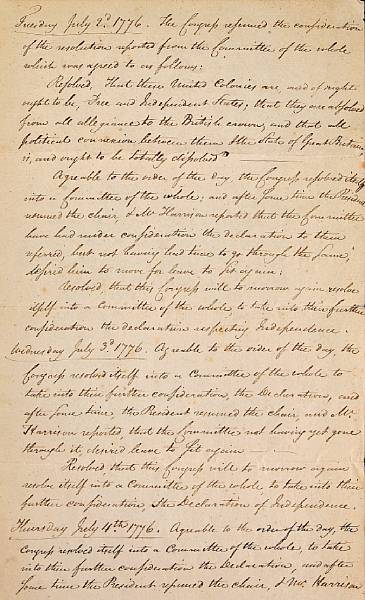 Appraisal: CONTINENTAL CONGRESS Manuscript Fair Copy in an unidentified hand Certain