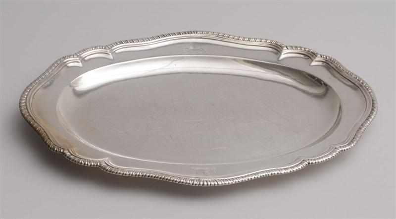 Appraisal: GEORGE II CRESTED SILVER SMALL MEAT DISH Marks rubbed S