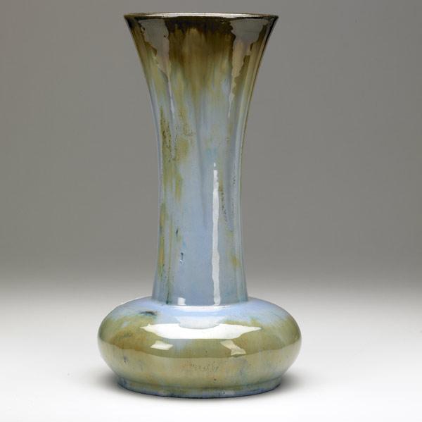 Appraisal: FULPER Tall trumpet vase covered in Chinese Blue flambe glaze