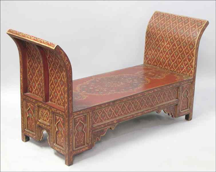 Appraisal: TIBETAN POLYCHROME PAINTED WOOD WINDOW SEAT H '' W ''