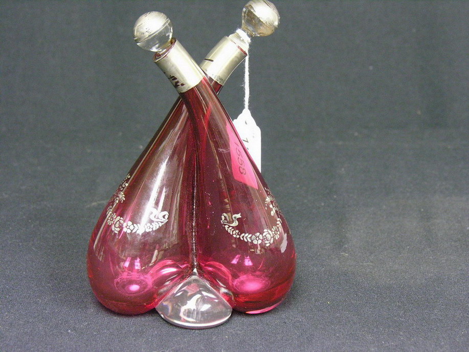 Appraisal: CRANBERRY SILVER OVERLAY OIL AND VINEGAR Ground base Size by