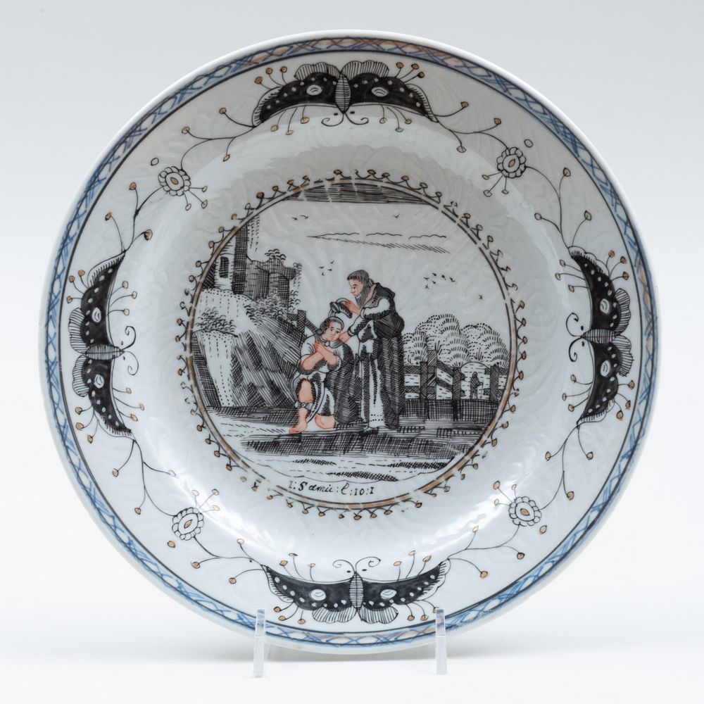 Appraisal: Chinese Export Grisaille Porcelain Dutch Market Subject 'Samuel Annointing Saul'