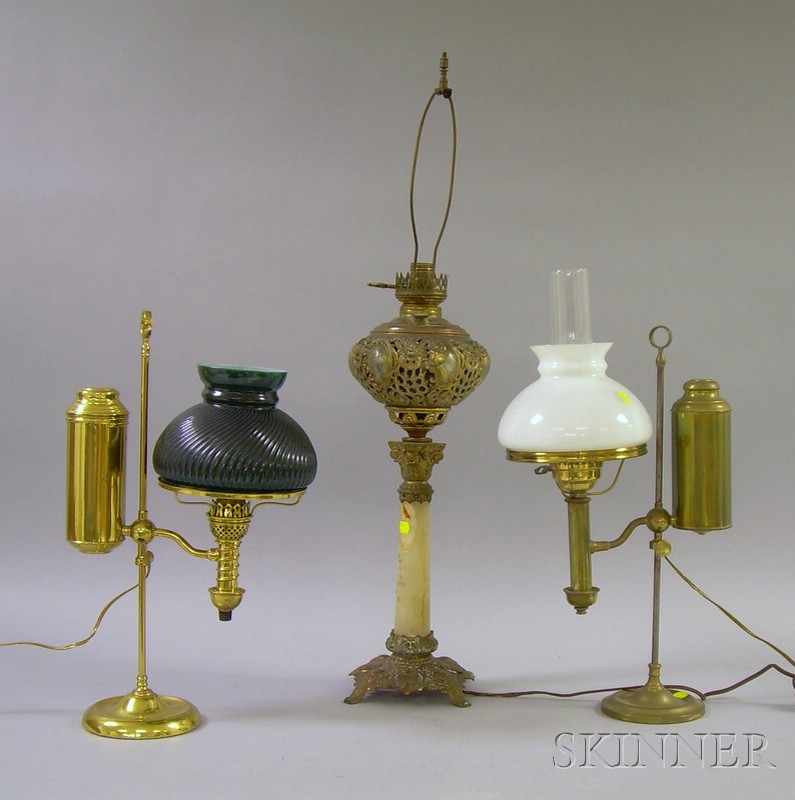 Appraisal: Two Brass Student Lamps and a Late Victorian Metal and