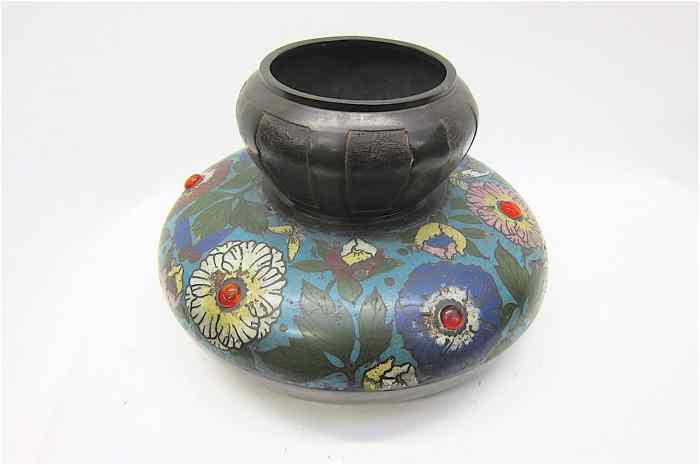 Appraisal: CHINESE CHAMPLEVE ENAMEL BRONZE VASE double gourd form with wide