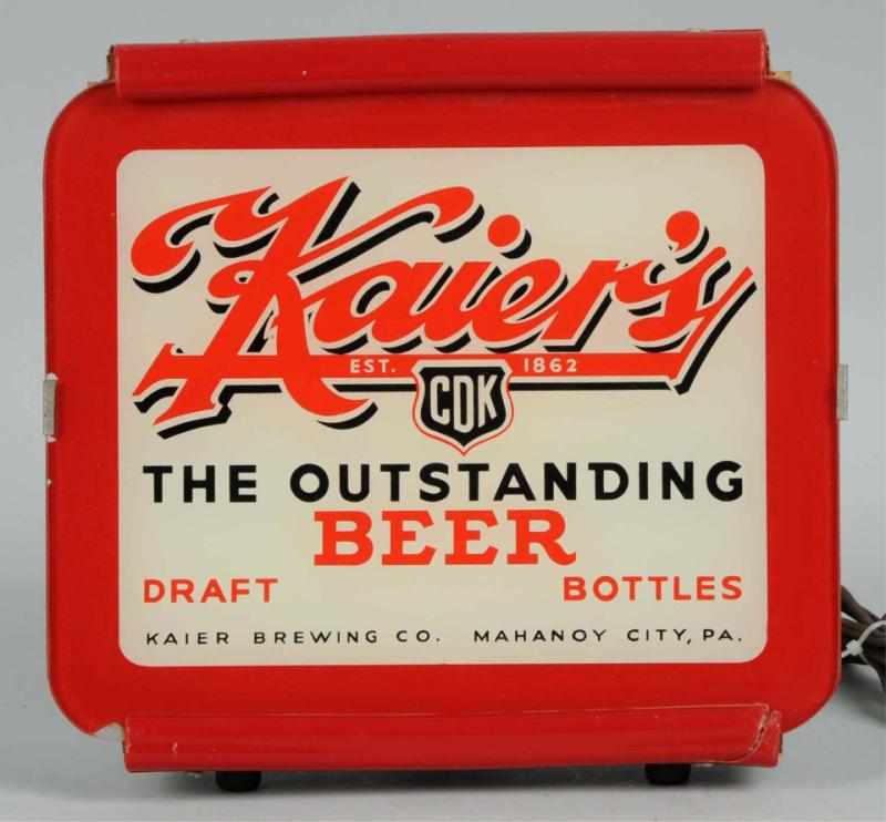 Appraisal: Kaier's Beer Light Up Sign Glass front panel has only