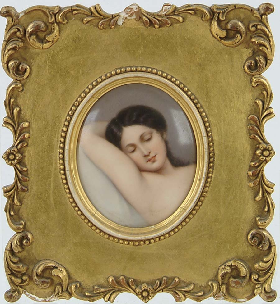 Appraisal: MINIATURE PAINTING ON PORCELAIN OF A WOMAN Oval picture shows