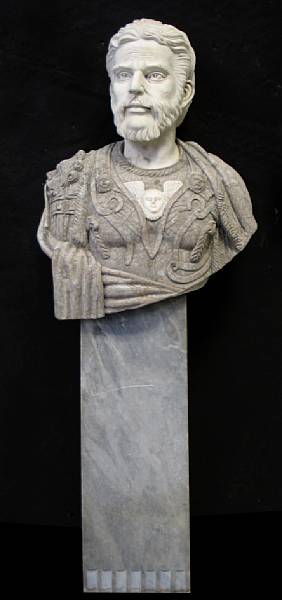 Appraisal: A multi colored Roman bust on a marble pedestal height