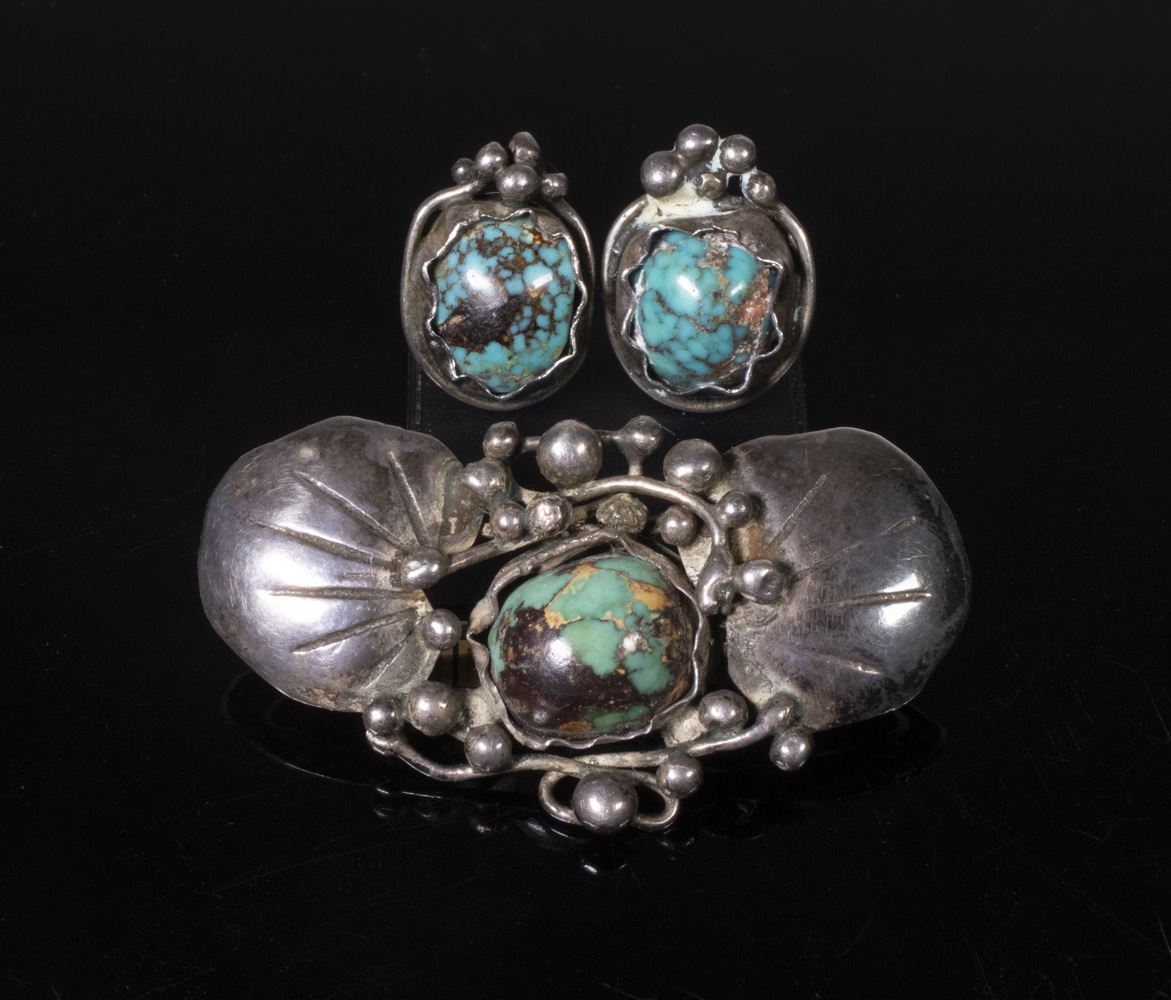 Appraisal: MARY GAGE PC STERLING TURQUOISE JEWELRY SUITE Arts Crafts Design