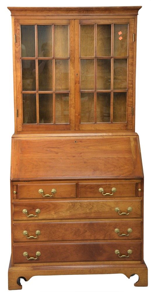 Appraisal: Stickley Cherry Two Part Secretary having fitted interior with paper