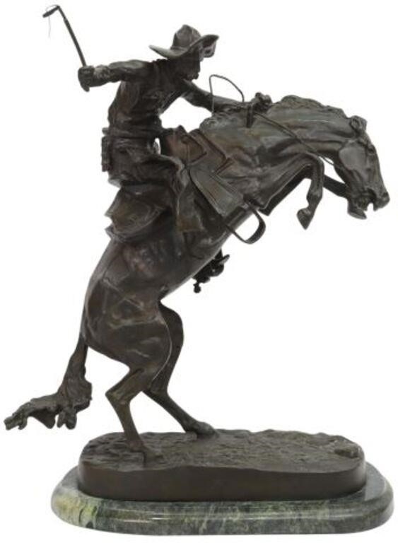 Appraisal: Western patinated bronze sculpture Bronco Buster after the c original