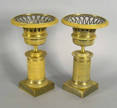 Appraisal: Pair of gilt metal urns ca h