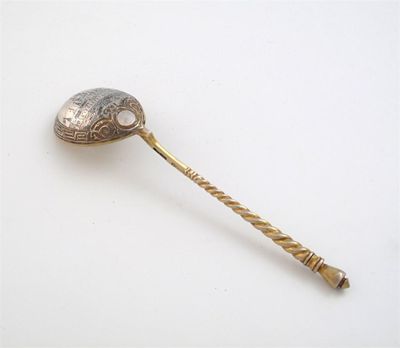 Appraisal: A th century Russian silver-gilt and niello work spoon the