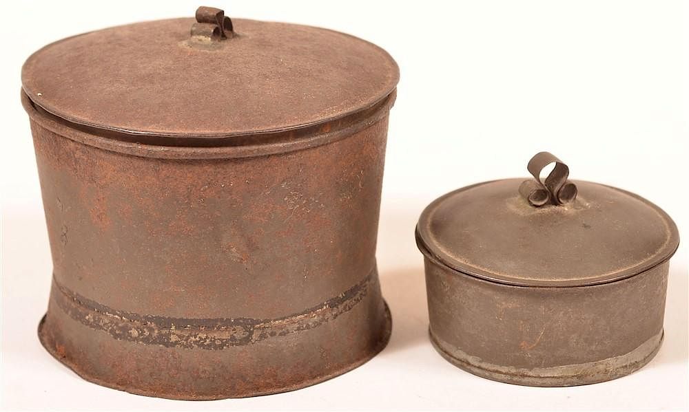 Appraisal: Two th Century Tin Covered Canisters Two th Century Tin