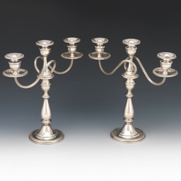 Appraisal: Mueck-Carey Pair of Retro Sterling Silver Interchangeable Three Light Candelabra