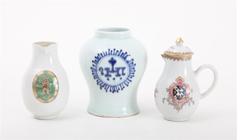 Appraisal: Chinese Export Blue and White Jar A Famille Rose Armorial