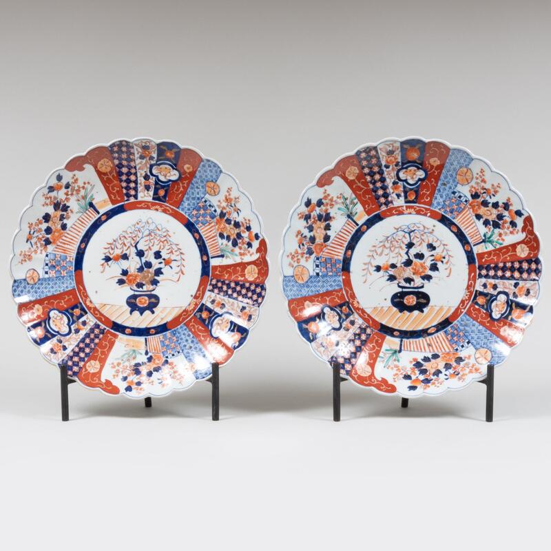 Appraisal: Pair of Large Japanese Imari Porcelain Chargers Unmarked in diam