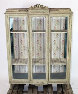 Appraisal: French Louis XVI painted vitrine with focal carved wreath and