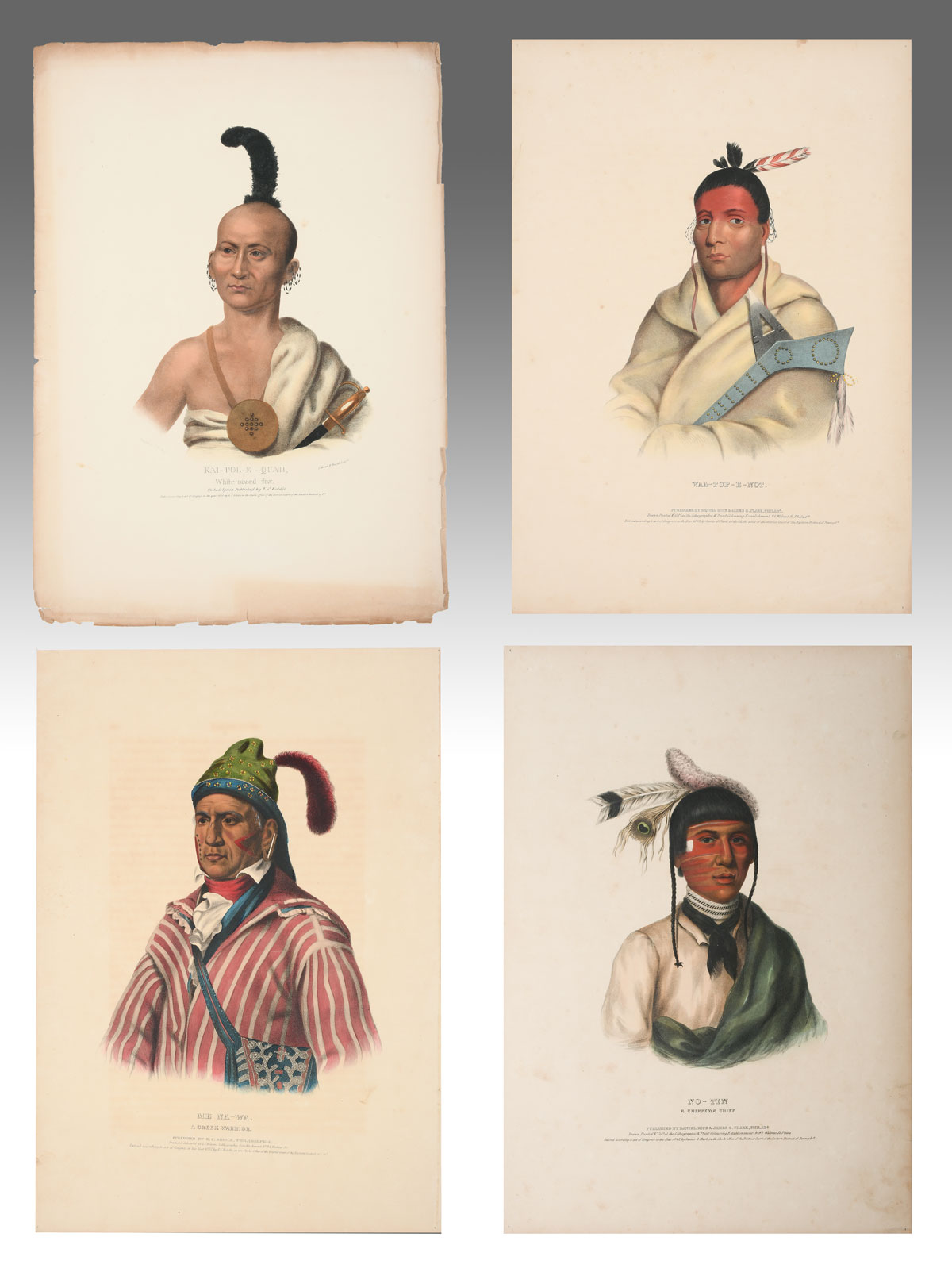 Appraisal: FOUR UNFRAMED MCKENNEY HALL NATIVE AMERICAN PRINTS Me-na-wa a Creek