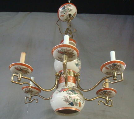 Appraisal: -Arm Floral and Gilt Porcelain Chandelier