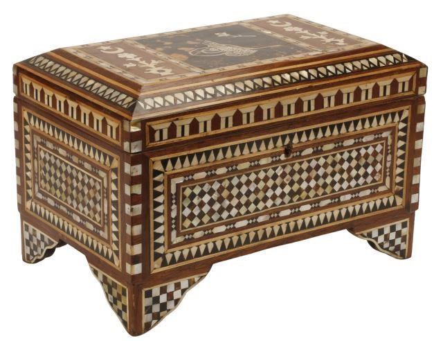 Appraisal: Iberian inlaid table casket approx h w d lbs