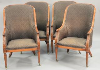 Appraisal: Set of four Sheraton style upholstered tub type chairs Set