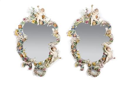 Appraisal: Companion Pair of Dresden Porcelain Mirrors Estimate -