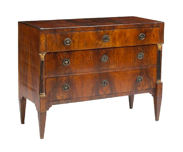 Appraisal: An Italian Neoclassical parcel ebonized walnut chest of drawers The