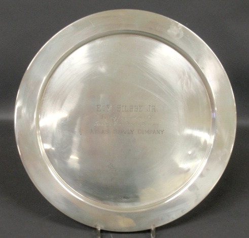 Appraisal: - Round sterling silver presentation tray inscribed In Appreciation Atlas