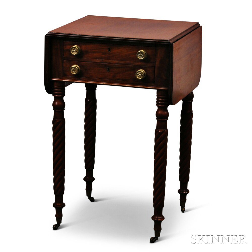 Appraisal: Classical Mahogany Two-drawer Worktable Massachusetts early th century the two-drawer