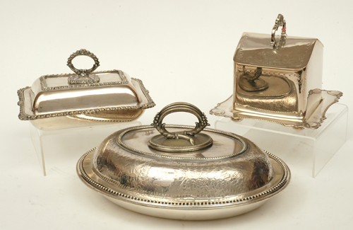 Appraisal: A COLLECTION OF TEN SILVER PLATE ENTR E DISHES Together