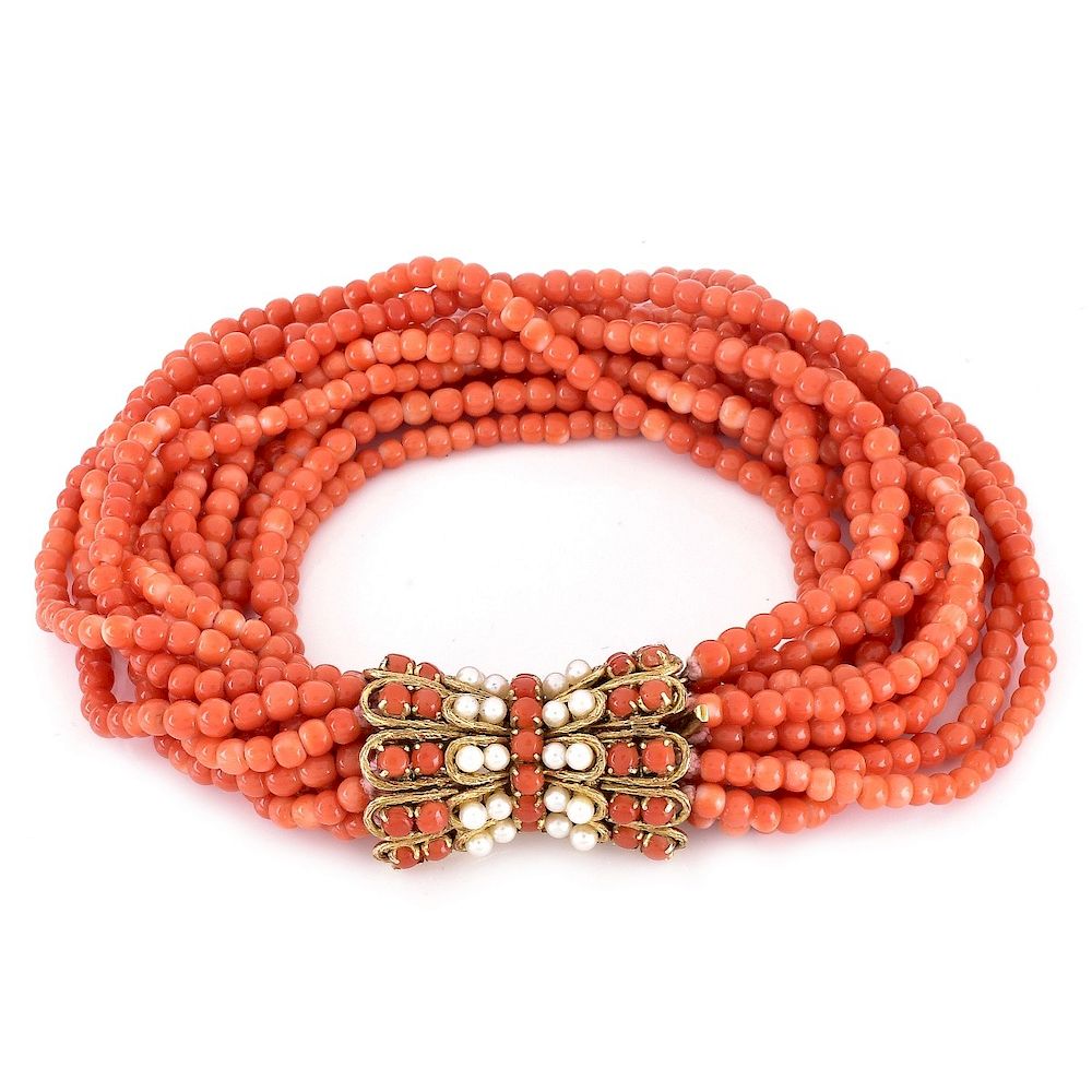 Appraisal: Coral Bead and K Gold Bracelet Vintage Circa s Twelve