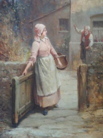 Appraisal: Unknown O C of farm maiden at gate Signed lower