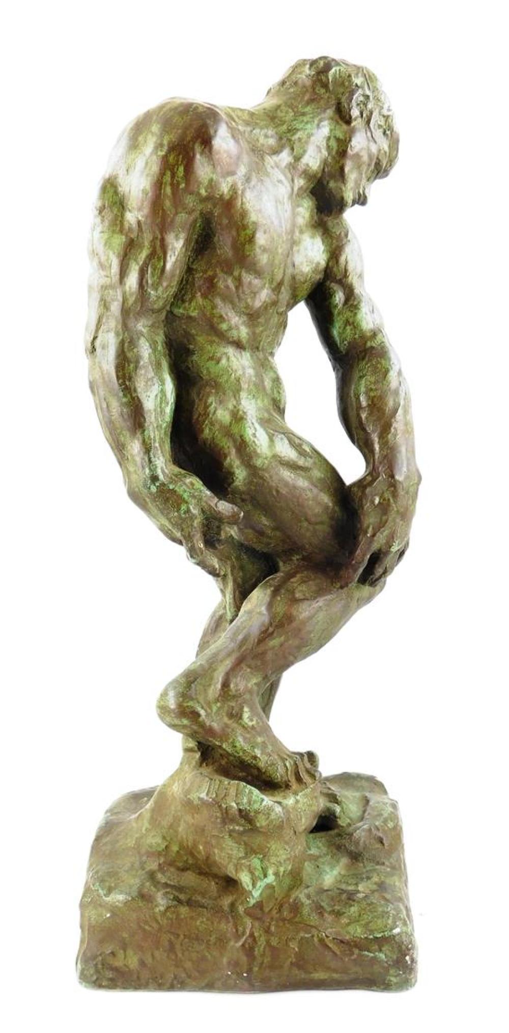 Appraisal: After Auguste Rodin French - Adam plaster figure patina-like finish