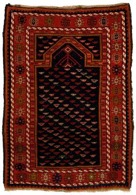 Appraisal: Karabagh prayer rug diagonal diamond bands on blue black field