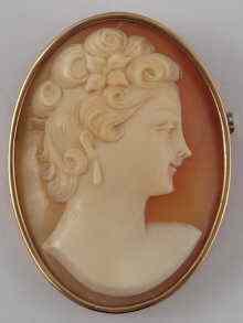 Appraisal: A carved shell cameo brooch in a yellow metal tests