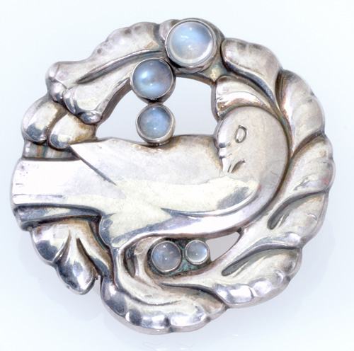 Appraisal: Georg Jensen Denmark dove brooch with moonstones ca - Marked