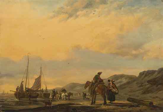 Appraisal: T Marenhart th century Trading on Shore oil on panel