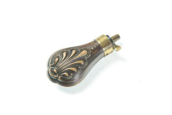 Appraisal: SMALL POWDER FLASK Shell pattern brass flask - '' tall