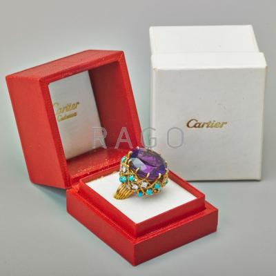 Appraisal: CARTIER AMETHYST DIAMOND TURQUOISE RING k yg twist wire lattice