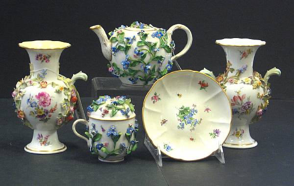 Appraisal: An assembled group of Meissen floral encrusted porcelain late th