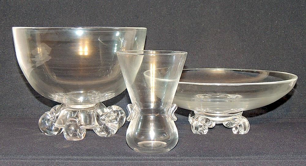 Appraisal: Three Pieces of Steuben Glass Grouping to include a footed