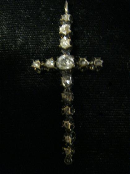 Appraisal: Antique yellow gold and diamond cross pendantFourteen prong set petite