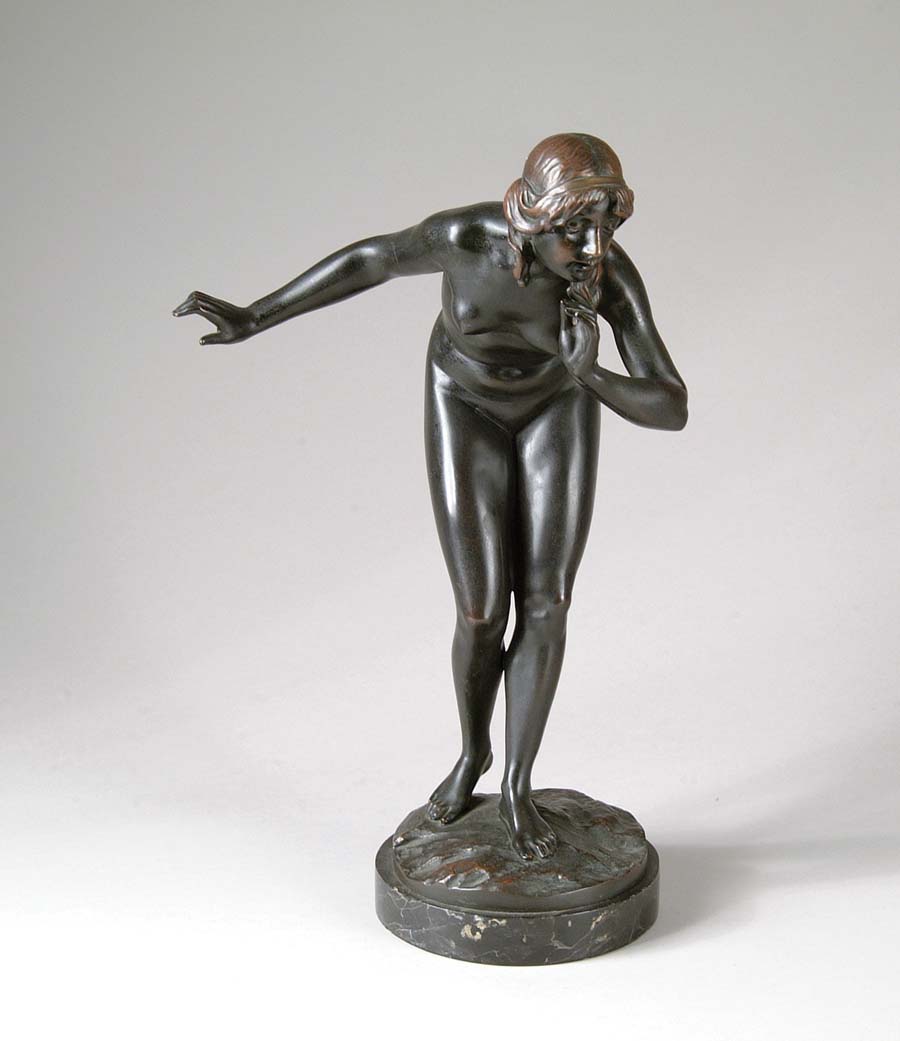 Appraisal: BRONZE NUDE FIGURE Wonderful M Gotze sculpture depicts nude woman