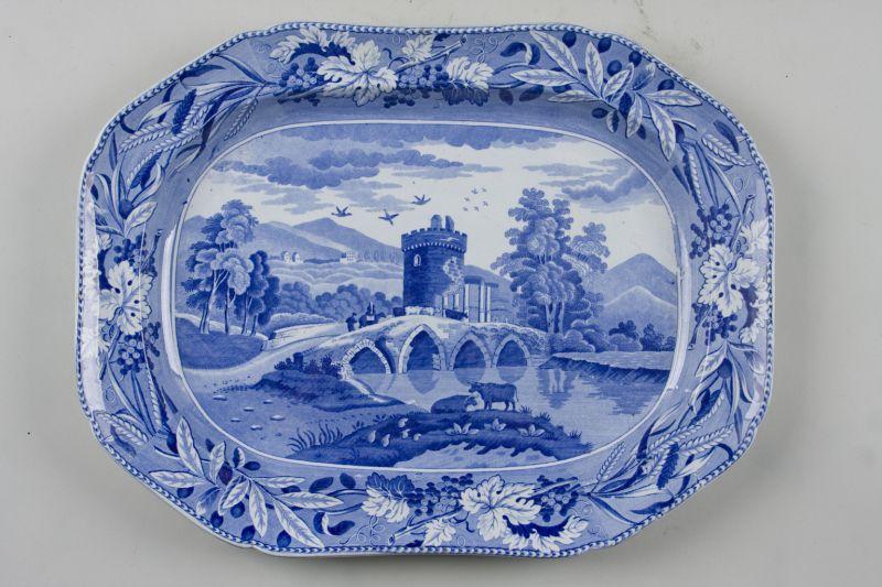 Appraisal: Blue White Transferware Platter th c Bridge of Lucano Italy