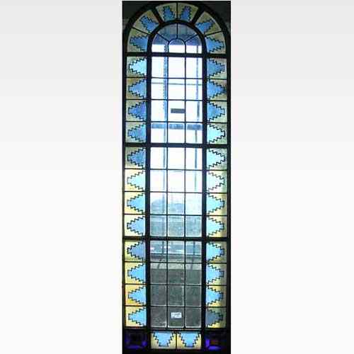 Appraisal: A Pair of Art Deco Mayan Revival Glass Windows circa