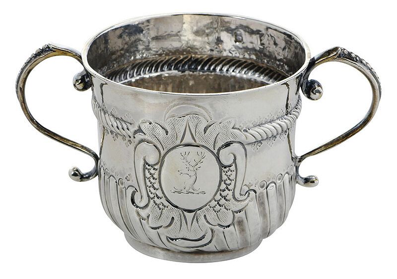 Appraisal: Queen Anne English Silver Porringer Cup London urn form two