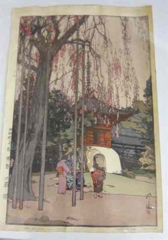 Appraisal: HIROSHI YOSHIDA COLOR WOODCUT Boston Mass - titled ''Cherry Tree