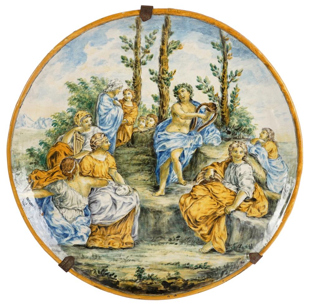 Appraisal: ITALIAN MAJOLICA CHARGERhand-painted with classical figures in a landscape unsigned